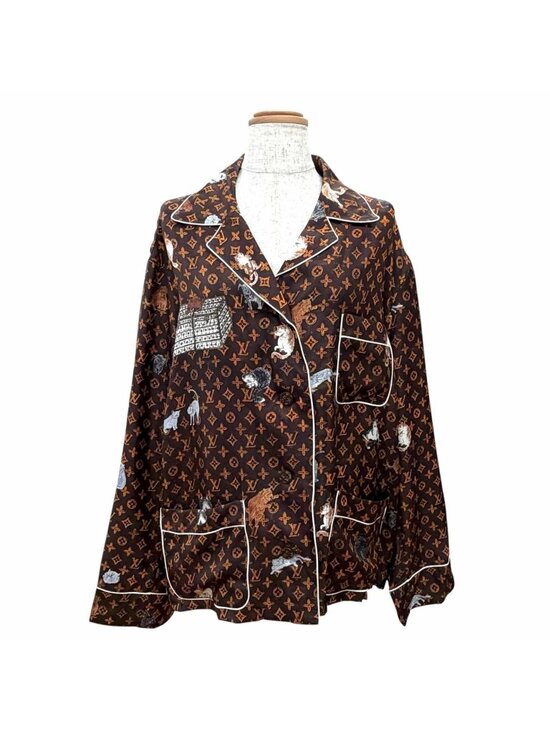 Louis Vuitton Tops - Louis Vuitton Silk 100% Cat Glam Print Cat Long Sleeve Shirt Brown 42